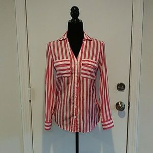 NY & Co. Red and white striped button up Blouse